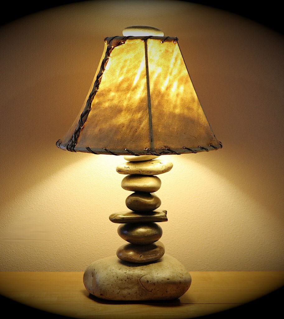 From My Etsy Shop.  The Clearwater Tall Stone Lamp w/Rawhide Shade