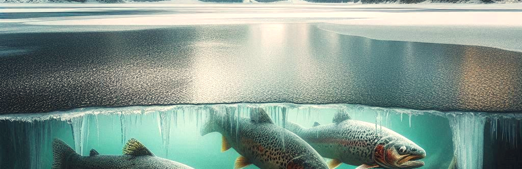 Trout in a frozen lake