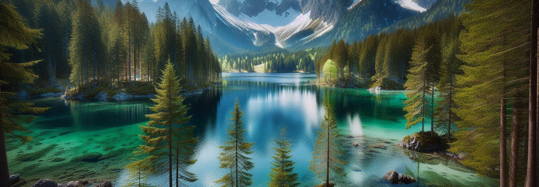 a serene alpine lake in the mountains showing the lake and mountains only