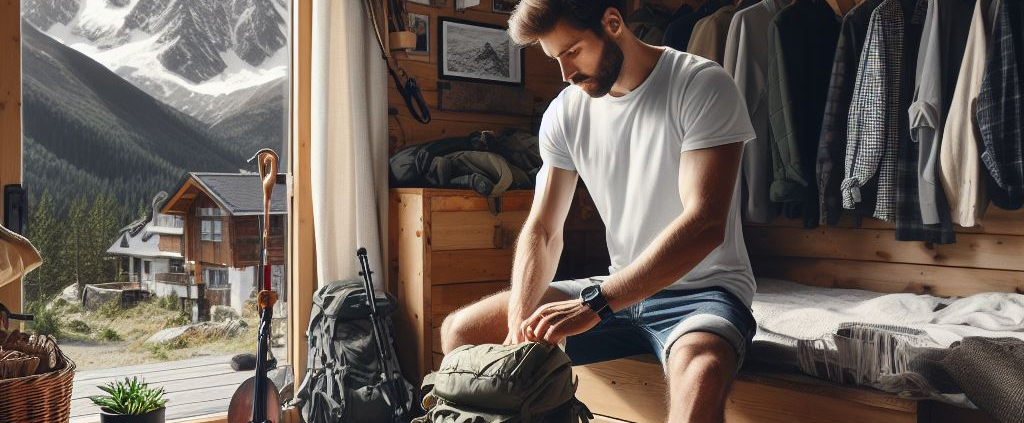 Man Gathering Up His Hiking Equipment