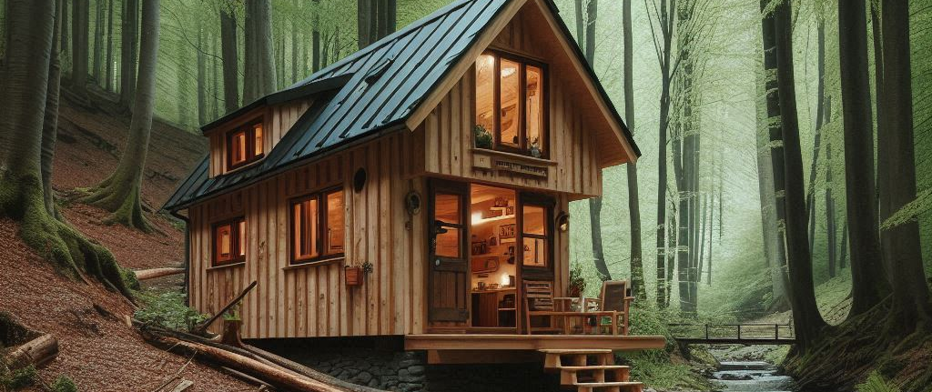 Tiny House Made Into a Cabin In the forest by a creek