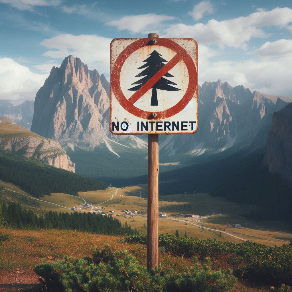 sign reading NO INTERNET in the mountains