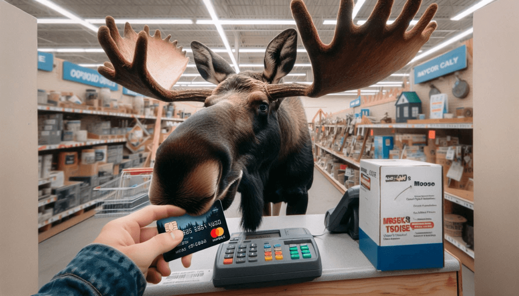 A Moose Holding A Charge Card At A Store