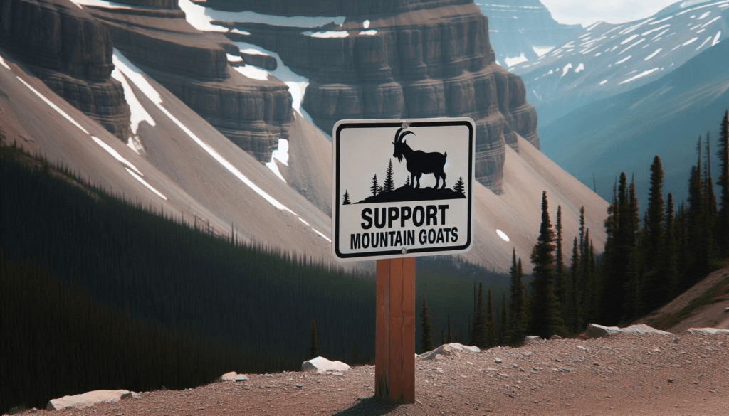 a sign reading Support Mountain Goats in the mountains