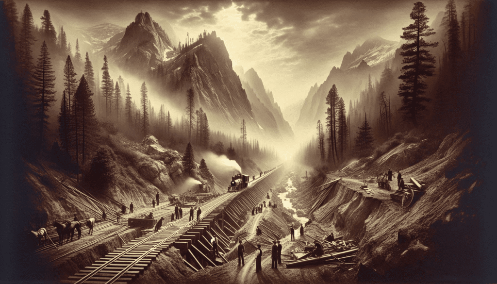 construction of the transcontinental railroad during the 1800's in a wilderness area with only one railroad track