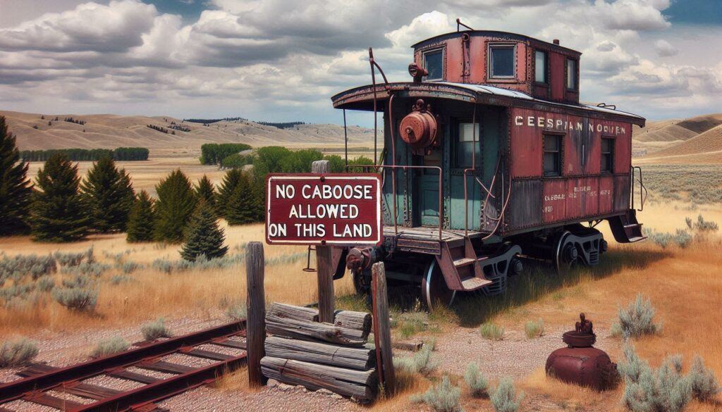 and old caboose with a sign on it saying " No caboose allowed on this land"