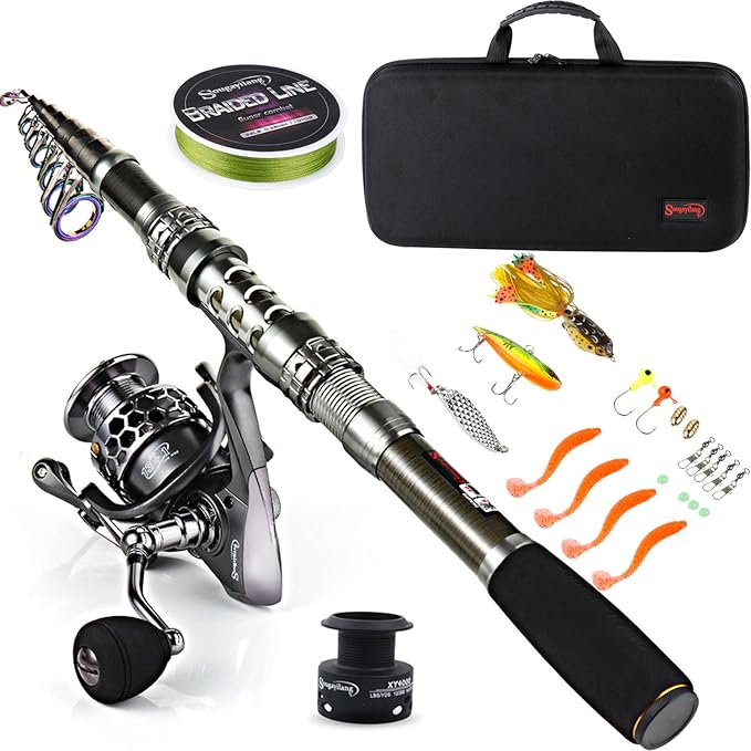 Sougayilang Fishing Rod Reel Combo with Telescopic Fishing Pole Spinning Reel