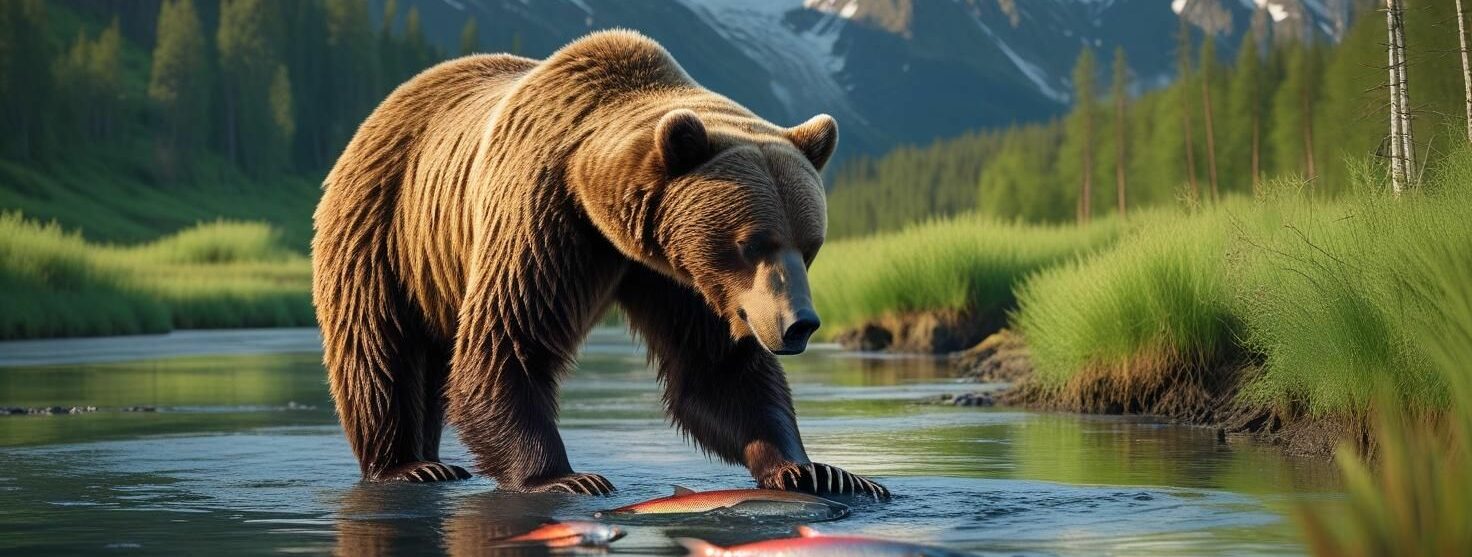 Alaska Peninsula Brown Bear Looking For His Dinner